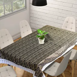 Kuber Industries Black & White Printed 6-Seater Table Cover-41