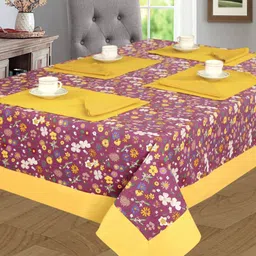 SHADES of LIFE 6-Seater Yellow & Maroon Printed Table Covers-19