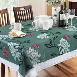 Dakshya Industries Green & White Floral Printed 6-Seater Table Cover-53