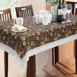 Dakshya Industries Brown & Black Floral Printed 6-Seater Table Cover-34