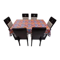 DREAM CARE Yellow & Blue Printed 6 & 8 Seater Rectangle Table Cover-3