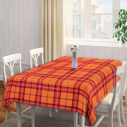 Arrabi Orange & Red Checked Handwoven Cotton 6-Seater Table Cover-25