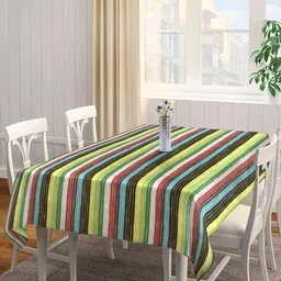 Arrabi Multi-Coloured Striped Handwoven Cotton 6-Seater Table Cover-34