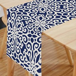 HOMADORN Blue & White Ethnic Motifs 6-Seater Table Runner-51