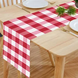 HOMADORN Red & White Checked Double Layered 6 Seater Table Runner-37