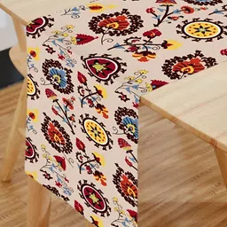 HOMADORN Beige & Maroon Floral Printed Table Runner-12