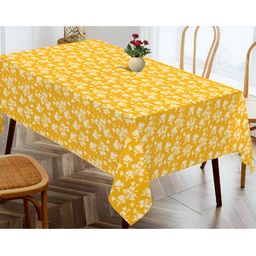 OASIS Yellow & White Floral Printed Cotton Rectangular Shaped 4 Seater Table Cover-48