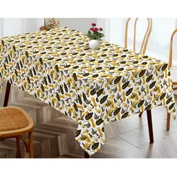 OASIS Yellow & White Floral Printed Cotton Rectangle Table Cover-image-91