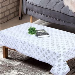 Texstylers Sea Green & Blue Floral Anti-Slip Cotton 4-Seater Rectangular Table Cover-4