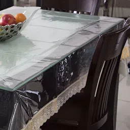 BIGGER FISH Transparent & Gold-Toned Self Design Rectangle 6-Seater Table Cover image 1