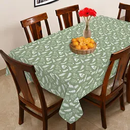 OASIS Green & White Floral Printed Cotton 6-Seater Table Cover-26