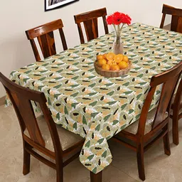 OASIS Green & White Floral Printed Cotton Rectangular Shaped 6 Seater Table Cover-5