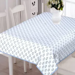 Texstylers White & Blue Floral Anti-Slip Cotton 6-Seater Rectangular Table Cover-image-67