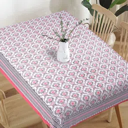 Texstylers Pink Ethnic Motifs Anti-Slip Cotton 6-Seater Table Cover-42