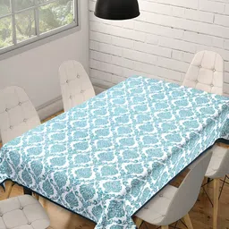 Texstylers White & Green Floral Anti Slip Cotton 6 Seater Table Cover-45
