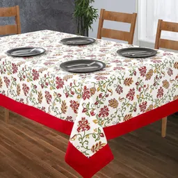 SHADES of LIFE Red & White Printed Cotton 6-Seater Table Cover-5