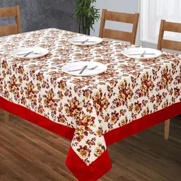 SHADES of LIFE Red & White Printed Cotton 8-Seater Table Cover-58