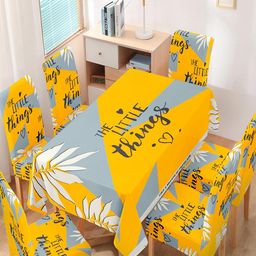 HOKIPO Yellow & Grey 7 Pieces Chair Covers With Table Cover-15