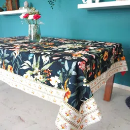 TARA- Sparkling Homes Teal Green & Off White Printed Pure Cotton 6 Seater Table Cover-26