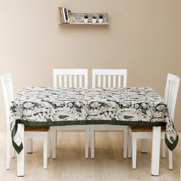Ariana Olive & White Paisley Printed Polyester Dining Table Cover-14