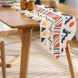 URBAN SPACE Grey & Blue Geometric Printed 6-Seater Cotton Table Runner-image-44