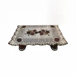 BIGGER FISH Brown & White Floral Printed Rectangular Shaped Cotton 4 Seater Table Cover image 2