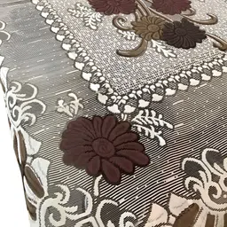 BIGGER FISH Brown & White Floral Printed Rectangular Shaped Cotton 4 Seater Table Cover image 3