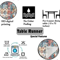 HOMADORN Teal & Brown Printed Table Runner image 2