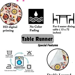 HOMADORN Beige & Maroon Floral Printed Table Runner image 2