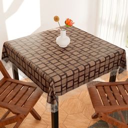 Kuber Industries Brown & White Printed Waterproof 4 Seater Table Cover-5