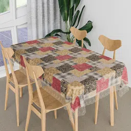 Kuber Industries Maroon & Brown Checked 4-seater Table Cover-31
