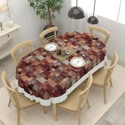 Clasiko Brown Geometric Printed Anti-Slip Oval 6-Seater Table Cover-picture-46