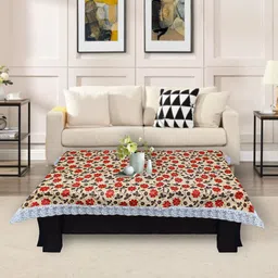 DREAM CARE Beige & Red Floral Printed Waterproof Rectangular Center Table Cover-7