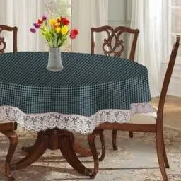 Dakshya Industries Grey & Black Checked Embellished Waterproof Round Shaped Table Cover-51