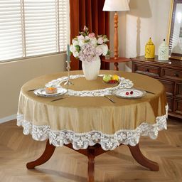 MONKDECOR Gold-Toned Floral Round 4-Seater Table Cover with Embroidered details-image-101