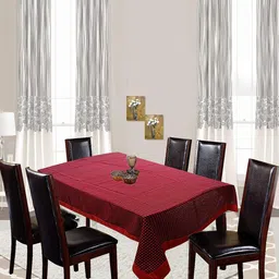 Kuber Industries Maroon & Black Checked Cotton 6 Seater Rectangular Table Cover-36
