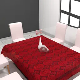 Aura Maroon Floral 6-Seater Rectangular Table Cover-image-25
