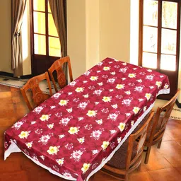 Aura Red & White Floral Printed Rectangle Table Cover-11