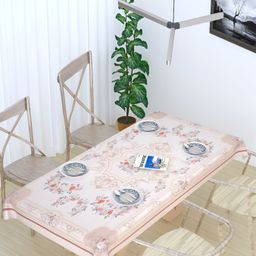 TANLOOMS Cream-Coloured Floral Cotton 8-Seater Table Cover with Textured details-image-89