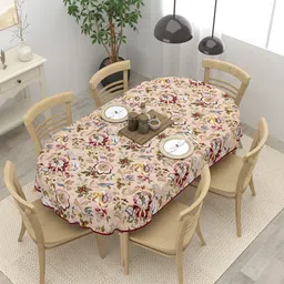 Clasiko Beige & Green Ethnic Motifs Printed Cotton 6-Seater Table Cover-23