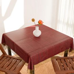 Kuber Industries Red & Black Checked Square 4-Seater Waterproof Table Cover-30