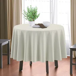 HOME COLORS.IN Cream-Colored Round 4 Seater Cotton Table Cover-28