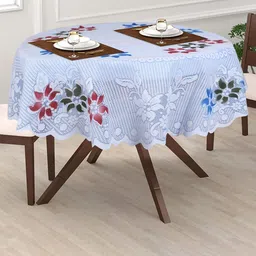 Dakshya Industries Blue Tulip Flower Woven-Design 2 Seater Round Cotton Table Cover-58