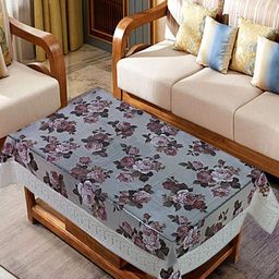 Kuber Industries Grey & Pink Floral Printed Waterproof 4-Seater Rectangular Table Cover-34