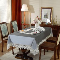 MONKDECOR Grey Floral Anti-Skid 8-Seater Velvet Table Cover with Embroidered details-image-23