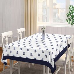 SHADES OF LIFE Grey & Blue Floral Printed Dining Table Cover-56