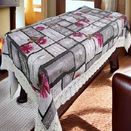 REVEXO Grey & Pink 4-Seater Floral Printed Table Cover-52