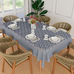 Kuber Industries Grey Floral Anti-Skid Cotton 6-Seater Table Cover-47