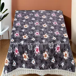 REVEXO Grey and White Floral Printed 4-Seater Table Cover-46