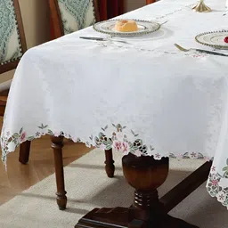 TANLOOMS White & Pink Floral Embroidered Rectangle Table Cover-8